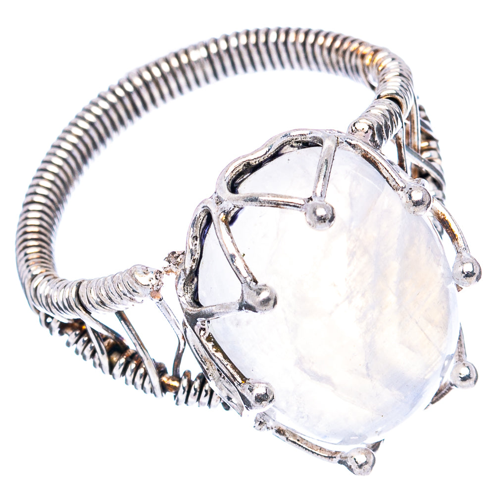 (Classic Series) Rainbow Moonstone Ring Size 7.5 (.925 Sterling Silver)