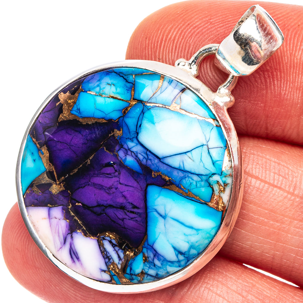 Purple Dahlia Mohave Turquoise Pendant 1 1/2" (.925 Sterling Silver)