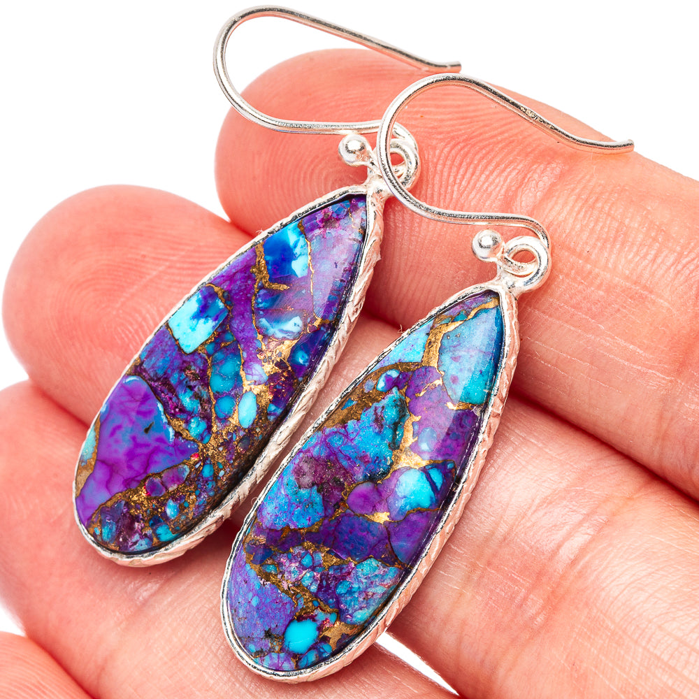 Purple Copper Composite Turquoise Earrings 1 5/8" (925 Sterling Silver) E2475