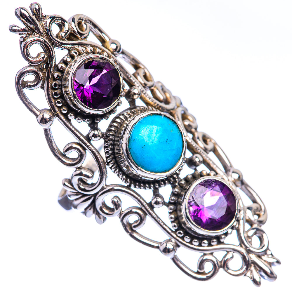 Large Sleeping Beauty Turquoise, Amethyst 925 Sterling Silver Ring Size 6.75