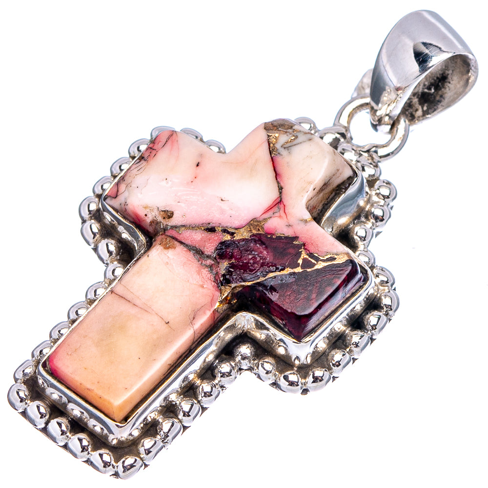 Native Style Red Dahlia Mohave Turquoise Cross Pendant 1 3/8" (.925 Sterling Silver)