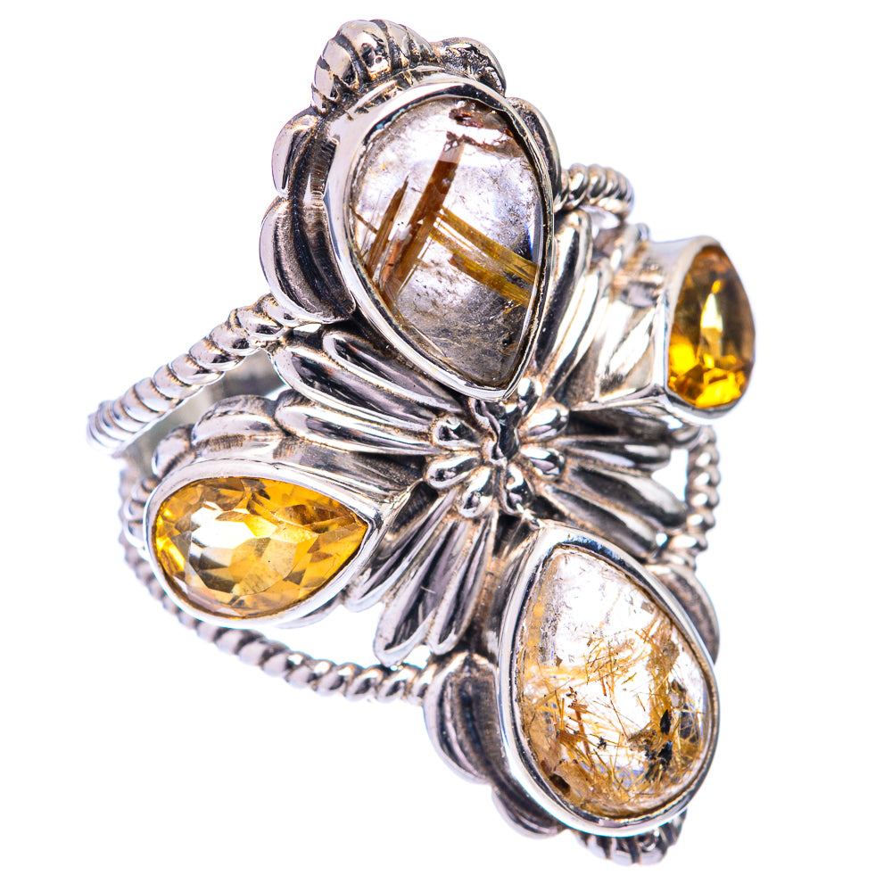 Large Rutilated Quartz, Citrine Ring Size 7.5 (925 Sterling Silver) R141066