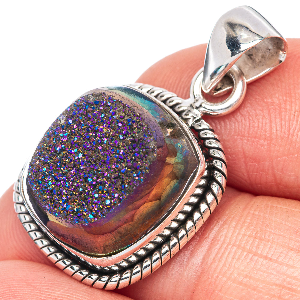 Titanium Druzy Pendant 1 1/8" (925 Sterling Silver) P42545