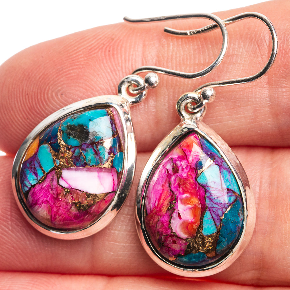 Kingman Pink Dahlia Turquoise Earrings 1 3/8" (925 Sterling Silver) E432476