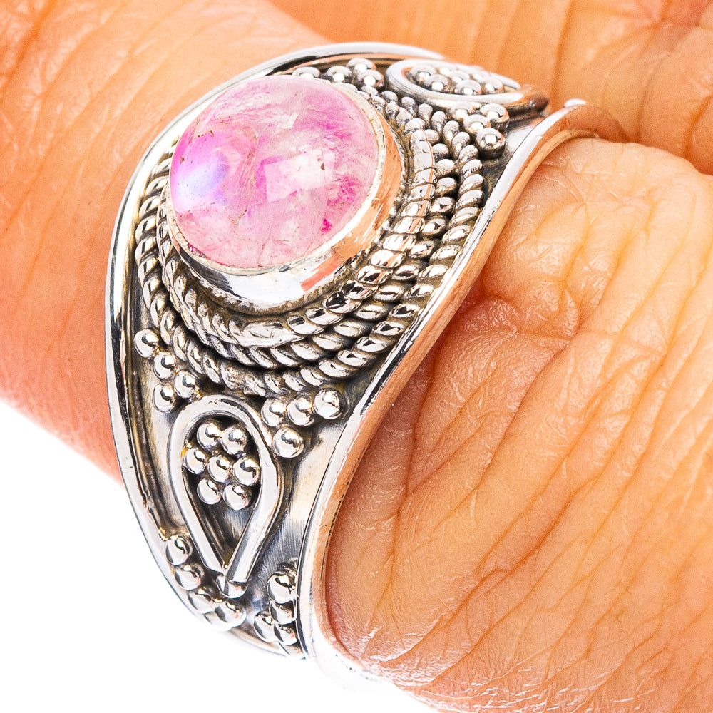 Pink Moonstone Ring Size 7.25 (925 Sterling Silver) R8010