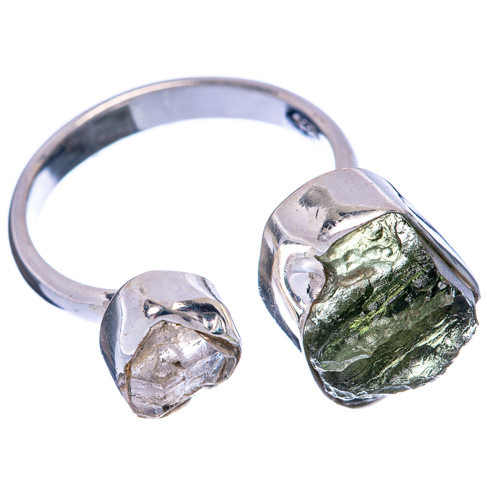 Rare Czech Moldavite, Herkimer Diamond Ring Size 6 Adjustable (925 Sterling Silver) R145569