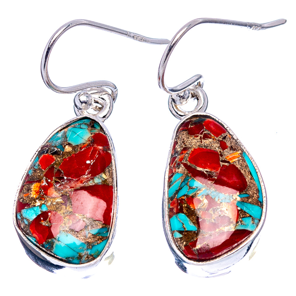 Coral Turquoise Matrix Earrings 1 1/4" (.925 Sterling Silver)