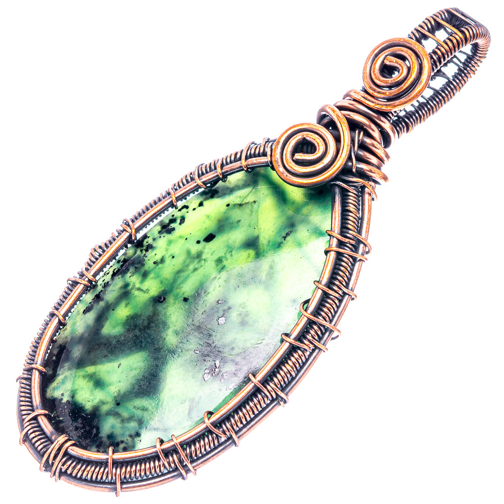 Nephrite Jade Wire Wrap Pendant 2 3/4" (Oxidized Copper)