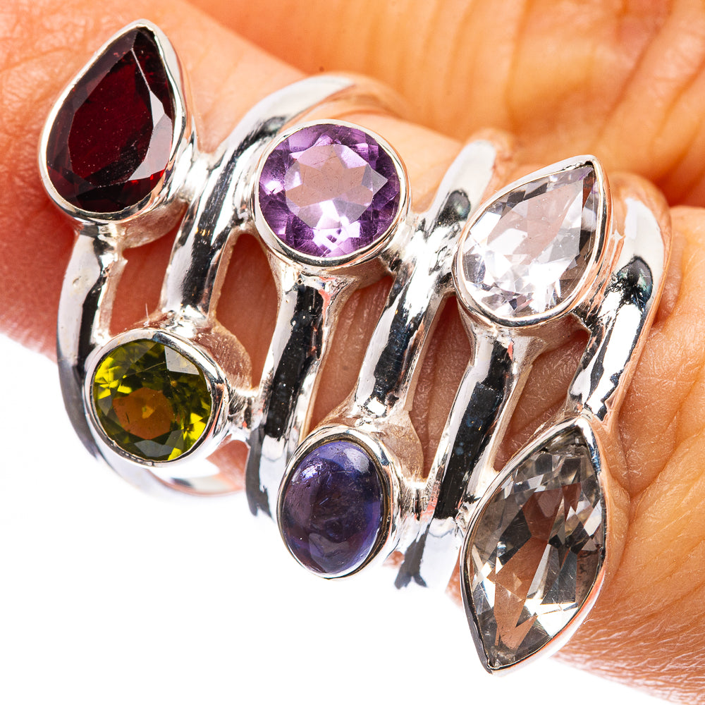 Garnet, Amethyst, Peridot, Tanzanite, White Quartz Ring Size 6 (925 Sterling Silver) R142948