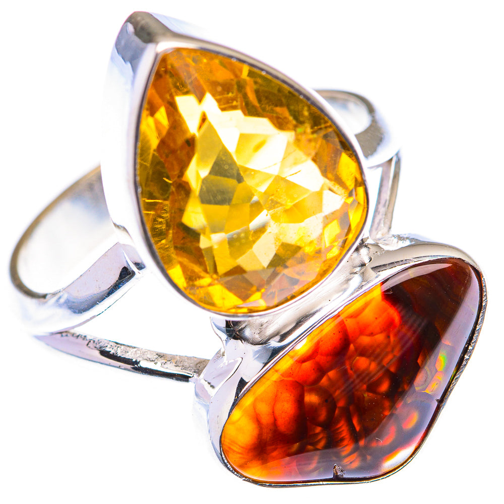 Large Citrine, Mexican Fire Agate Ring Size 11 (925 Sterling Silver) RING140038