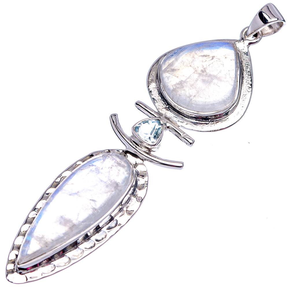 Signature Rainbow Moonstone, Blue Topaz Pendant 2 7/8" (.925 Sterling Silver)