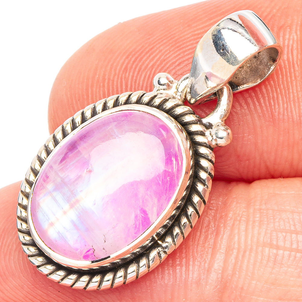 Pink Moonstone Pendant 1 1/8" (925 Sterling Silver) P44723