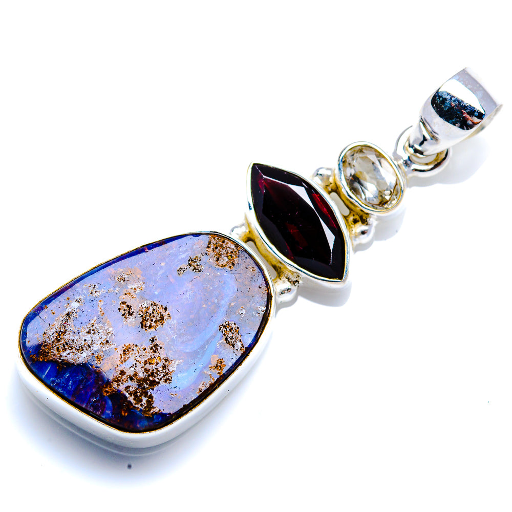 Boulder Opal, Black Onyx, White Quartz 925 Sterling Silver Pendant 1 7/8" (925 Sterling Silver) PD38365