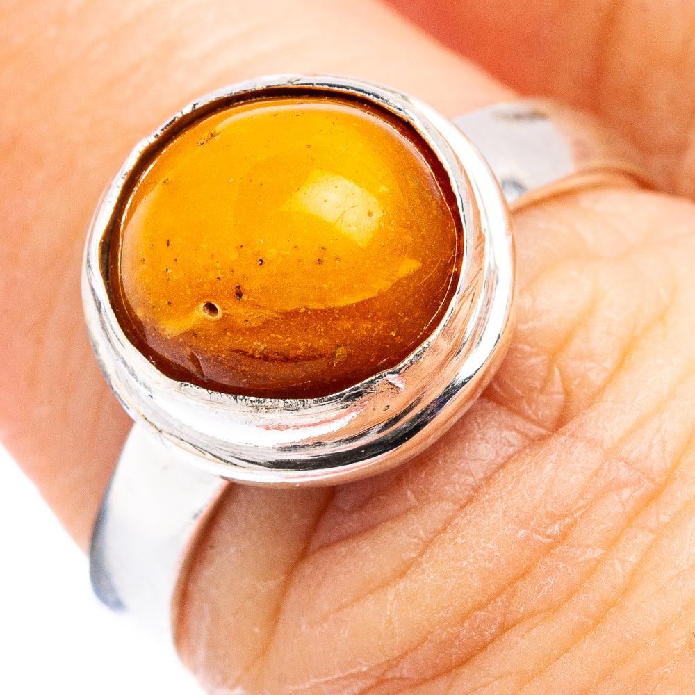 Bone Amber Ring Size 6.75 (.925 Sterling Silver)
