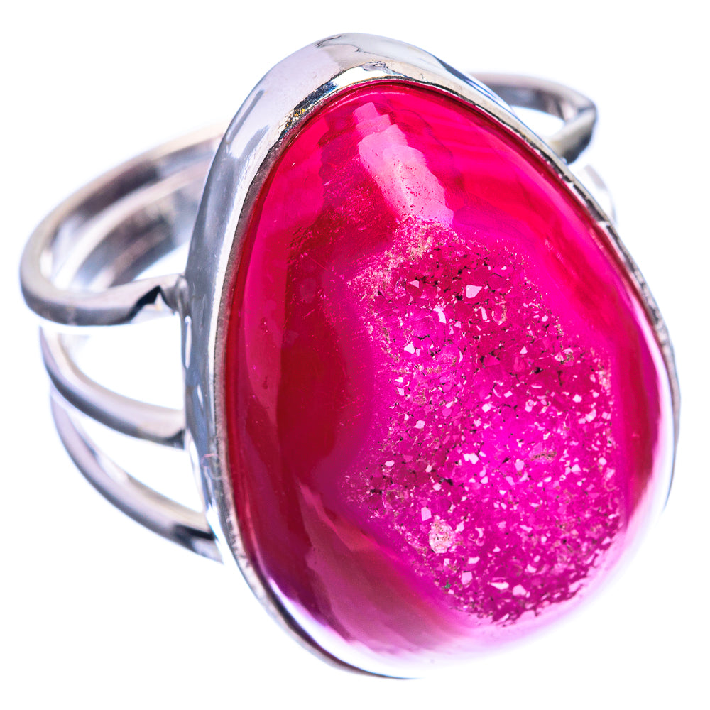 Large Pink Agate Druzy Ring Size 13 (925 Sterling Silver) R142205