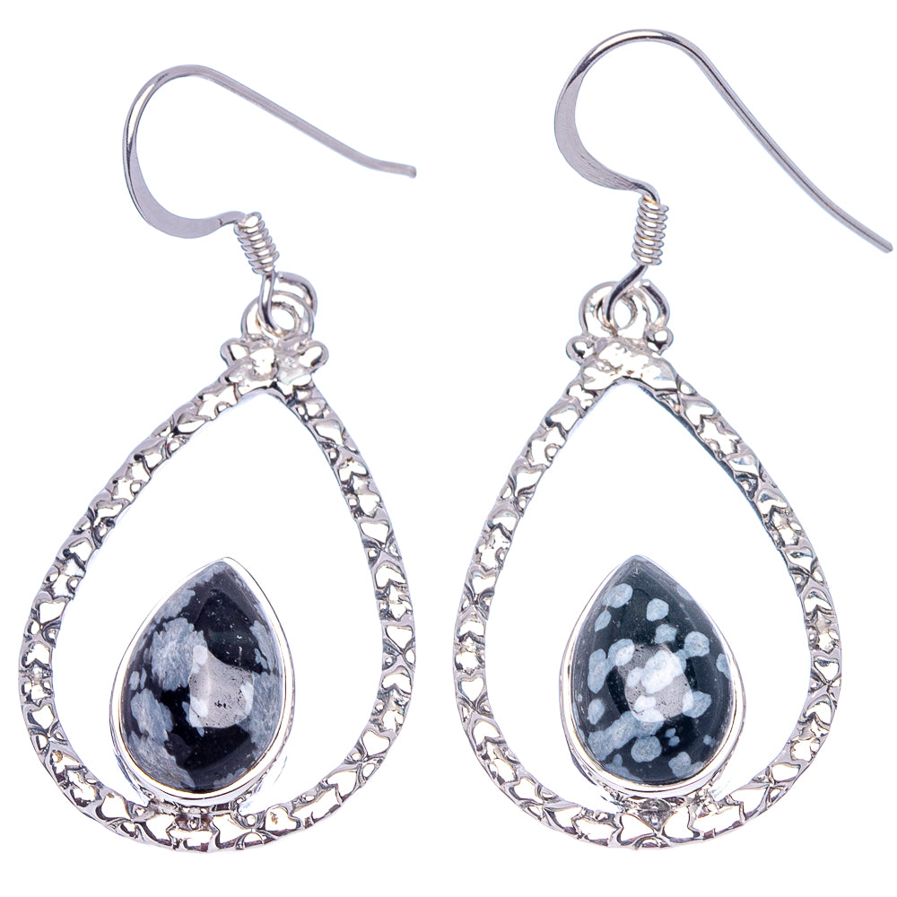 Premium Snowflake Obsidian Earrings 1 3/4" (.925 Sterling Silver)