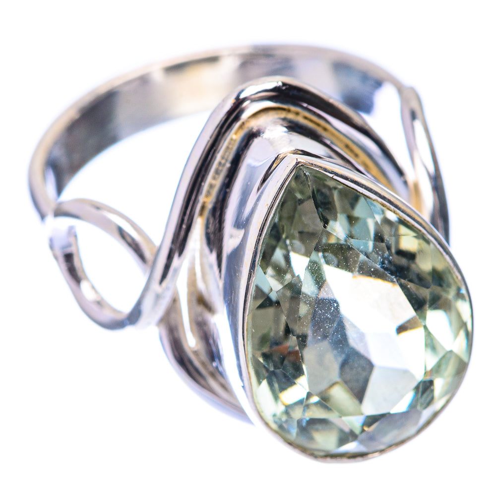 Faceted Green Amethyst Ring Size 6 (925 Sterling Silver) R141326