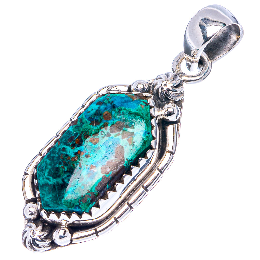 Malachite In Chrysocolla Pendant 1 3/8" (.925 Sterling Silver)