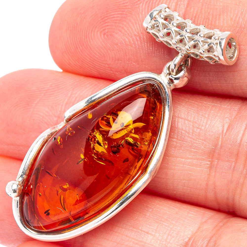 Baltic Amber Pendant 1 5/8" (.925 Sterling Silver)