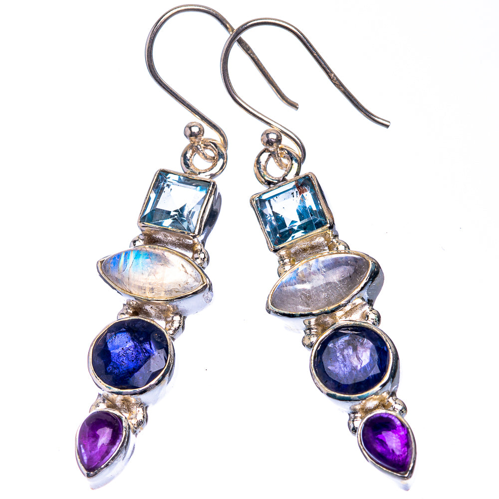 Rainbow Moonstone, Blue Topaz, Tanzanite, Amethyst Earrings 1 7/8" (925 Sterling Silver) E432607