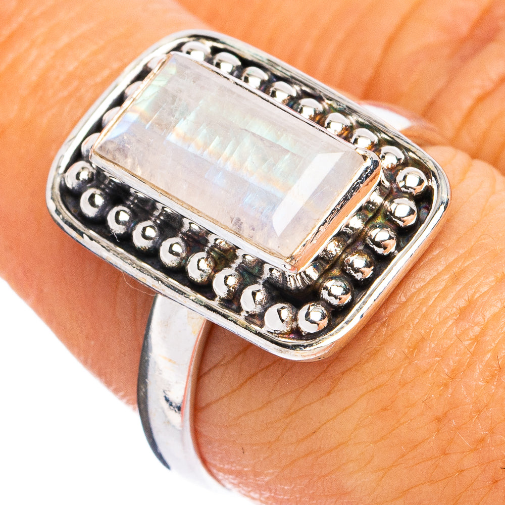 Rainbow Moonstone Ring Size 8 (925 Sterling Silver) R8302