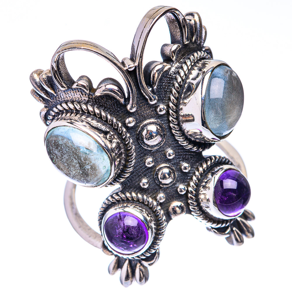 Large Aquamarine, Amethyst Ring Size 6.5 (925 Sterling Silver) R141644
