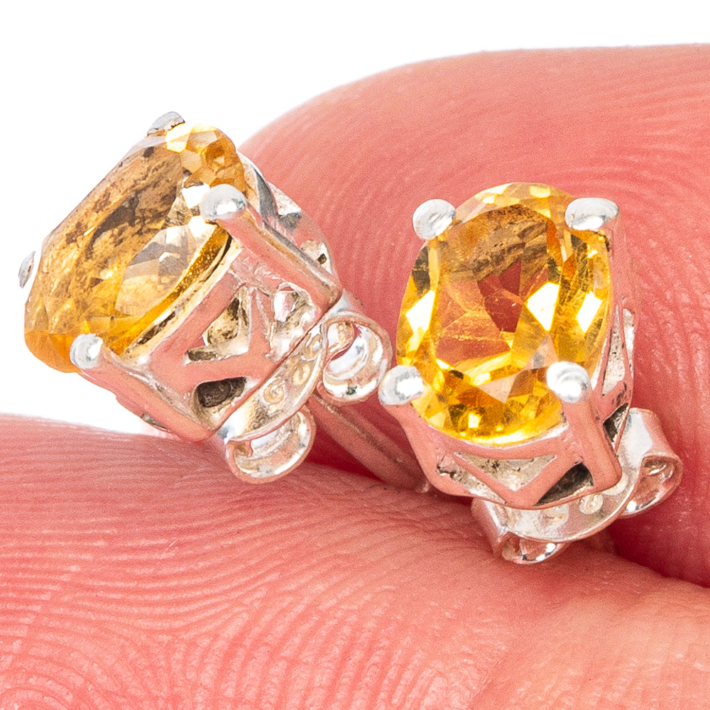 Faceted Citrine Dainty Earrings 1/4" (925 Sterling Silver) E433128
