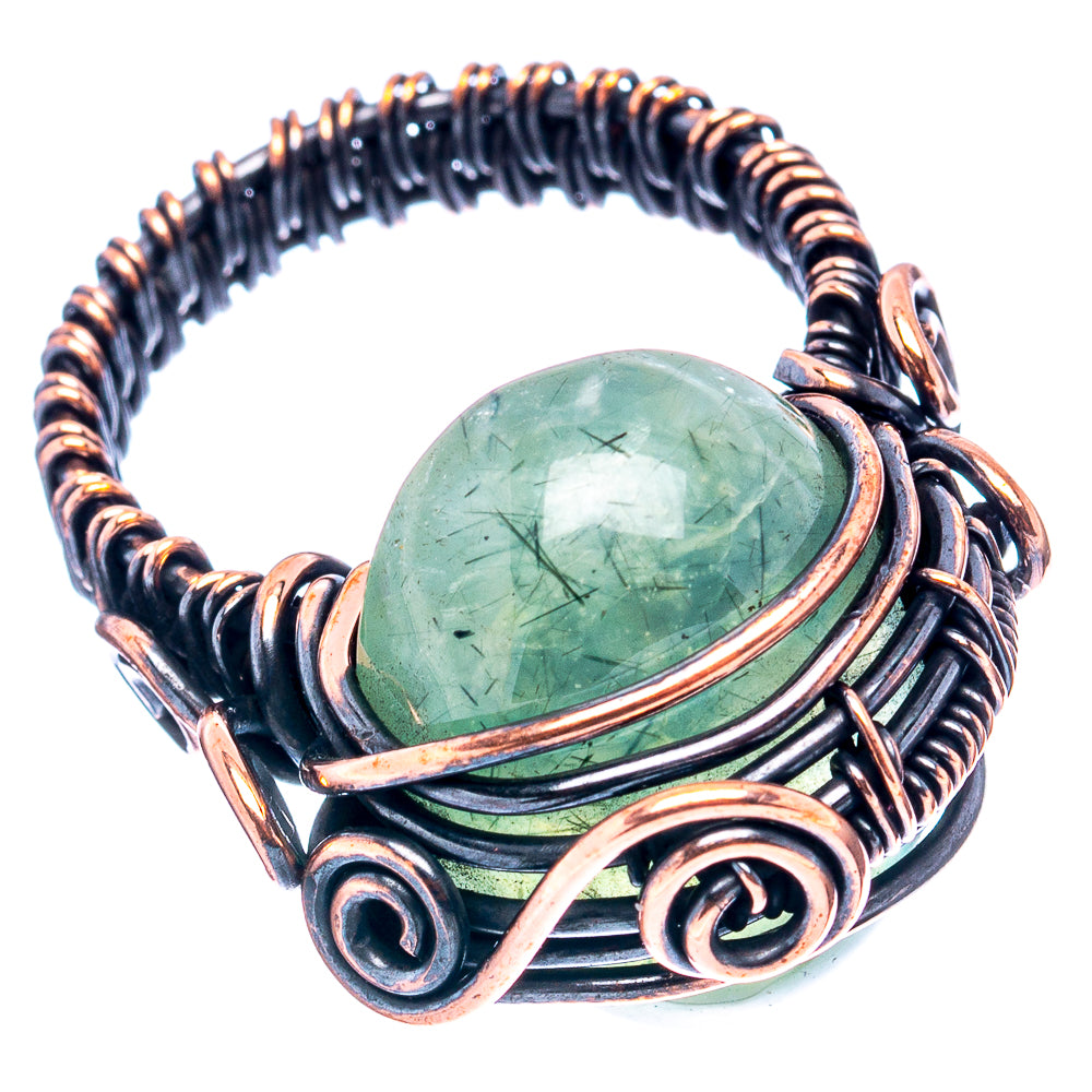 Prehnite Wire Wrap Ring Size 7.25 (Oxidized Copper)