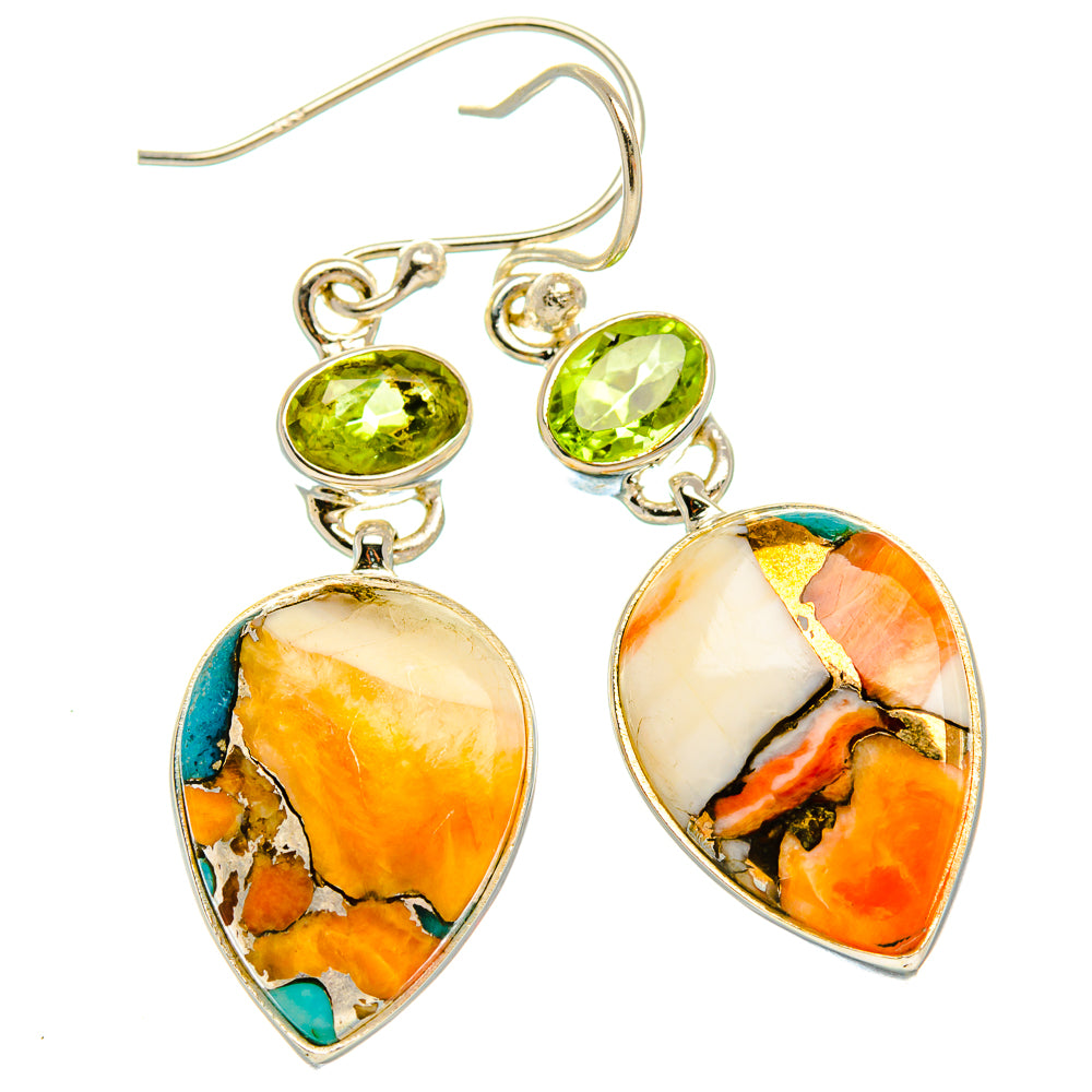 Spiny Oyster Turquoise, Peridot Earrings 1 3/4" (925 Sterling Silver) EARR432051