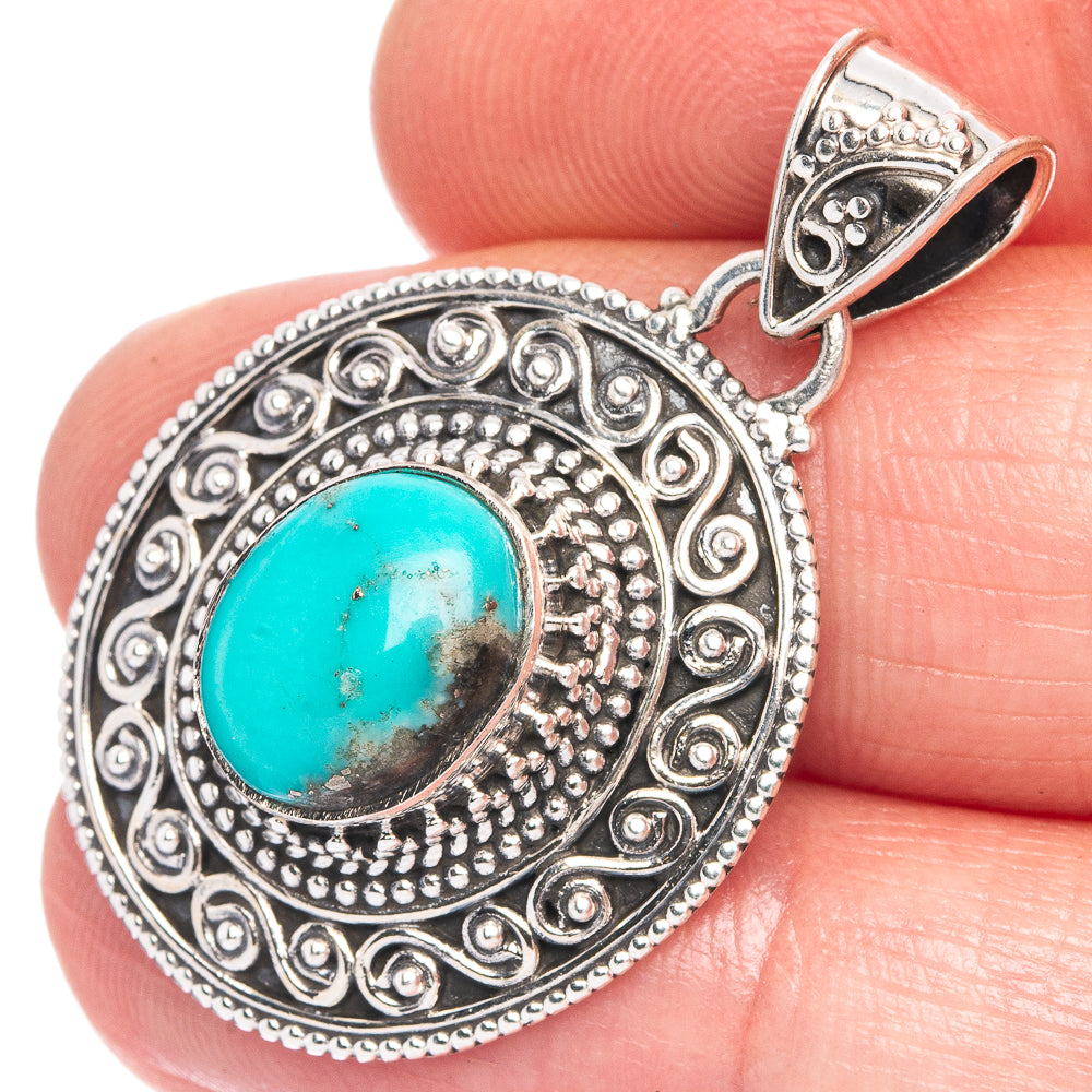 Tibetan Turquoise Pendant 1 3/8" (925 Sterling Silver) P40247