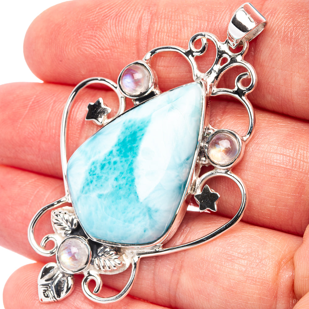Signature Larimar, Rainbow Moonstone Pendant 2 3/8" (.925 Sterling Silver)