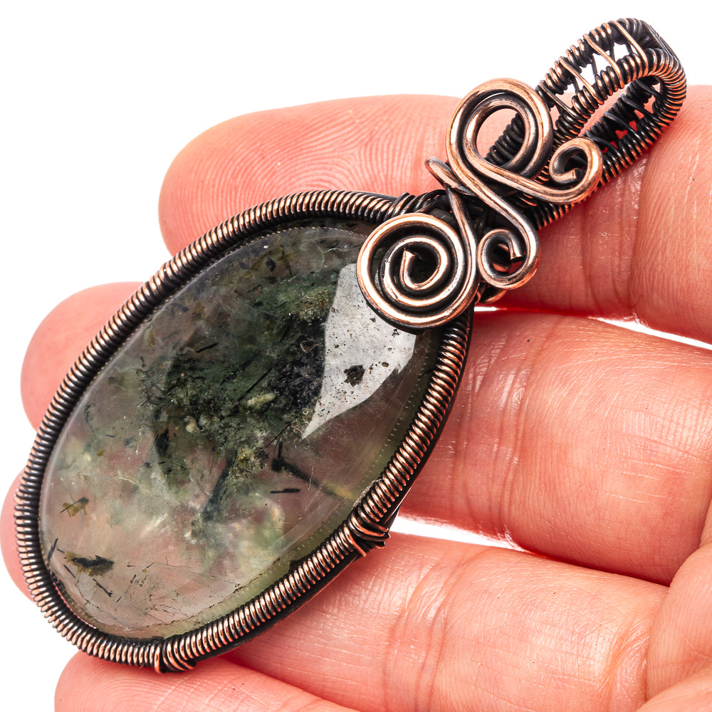 Prehnite Wire Wrap Pendant 2 5/8" (Oxidized Copper)