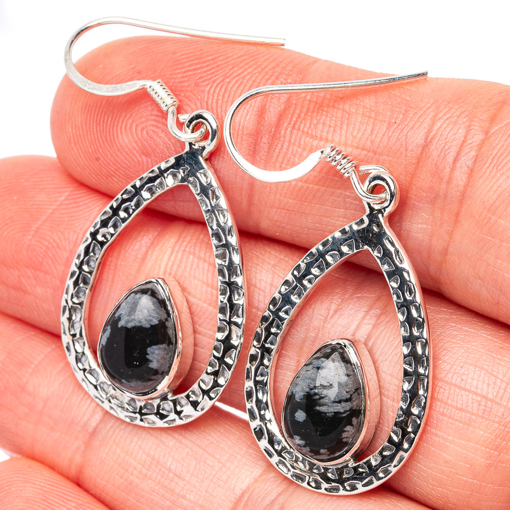 Premium Snowflake Obsidian Earrings 1 5/8" (925 Sterling Silver) E2694