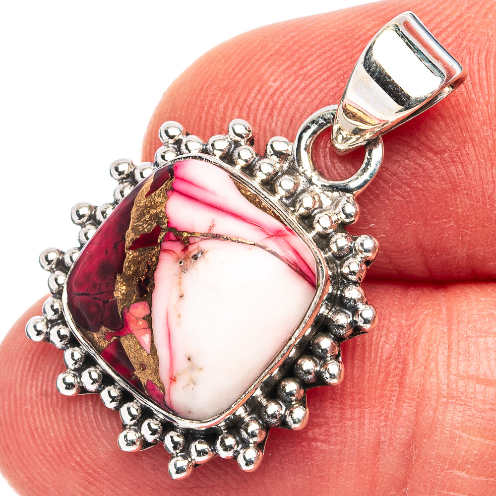 Red Dahlia Mohave Turquoise Pendant 1 1/8" (.925 Sterling Silver)