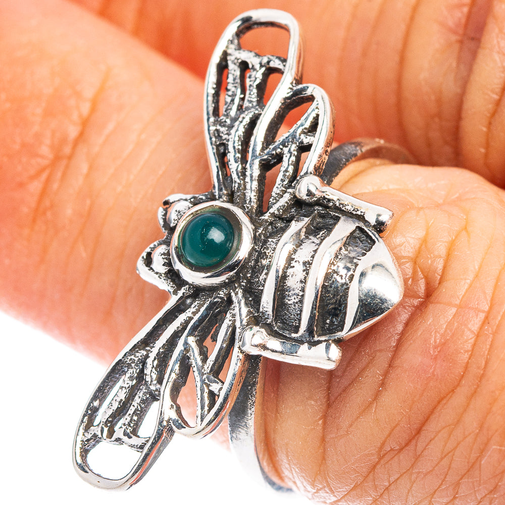 Green Onyx Bee Dainty Ring Size 6.75 (.925 Sterling Silver)