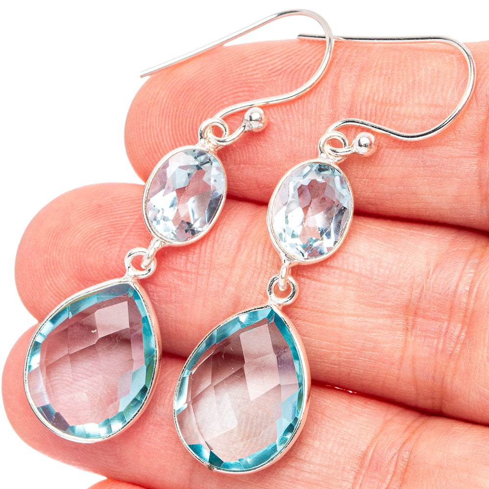 Blue Topaz Earrings 1 3/4" (925 Sterling Silver) E3011
