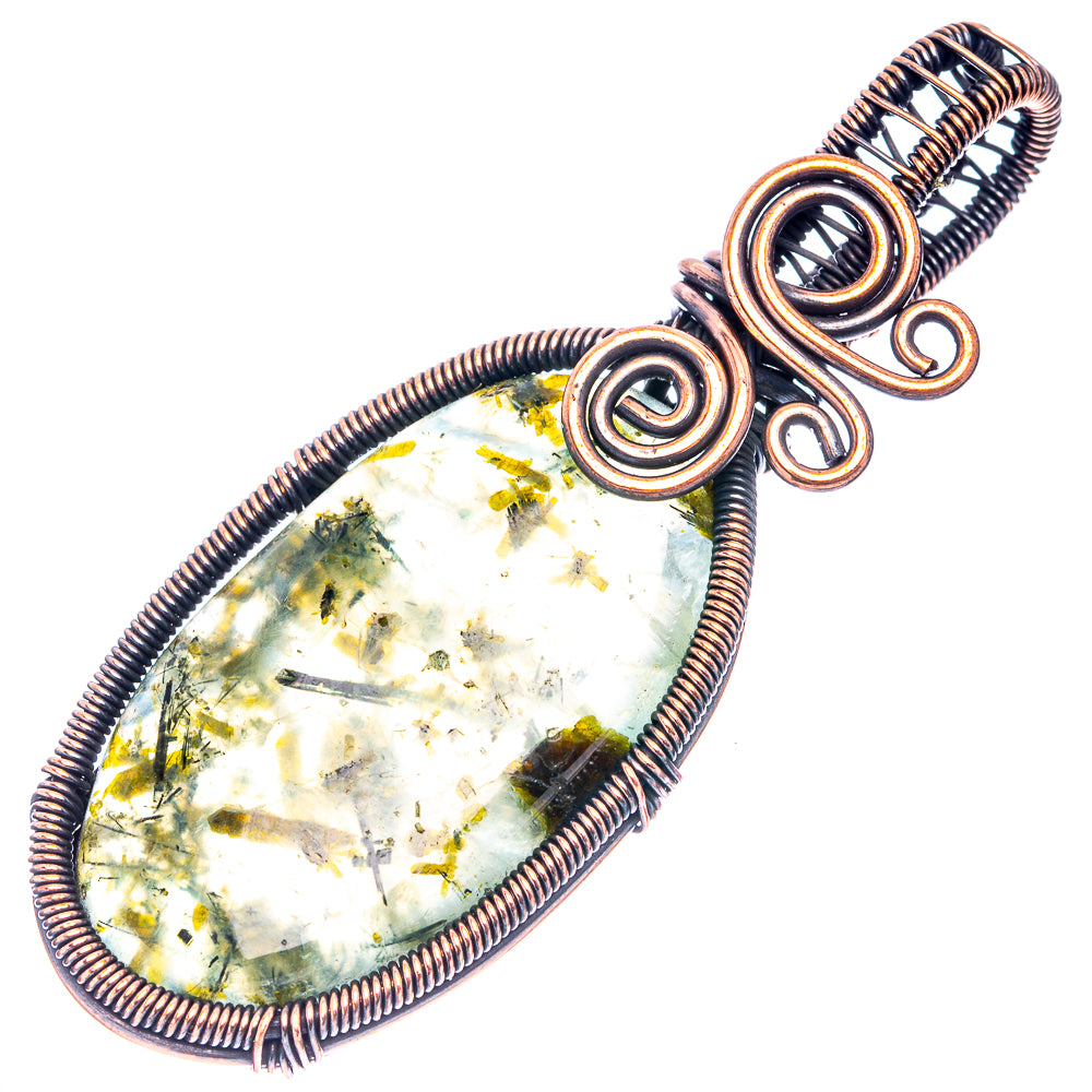 Prehnite Wire Wrap Pendant 2 5/8" (Oxidized Copper)