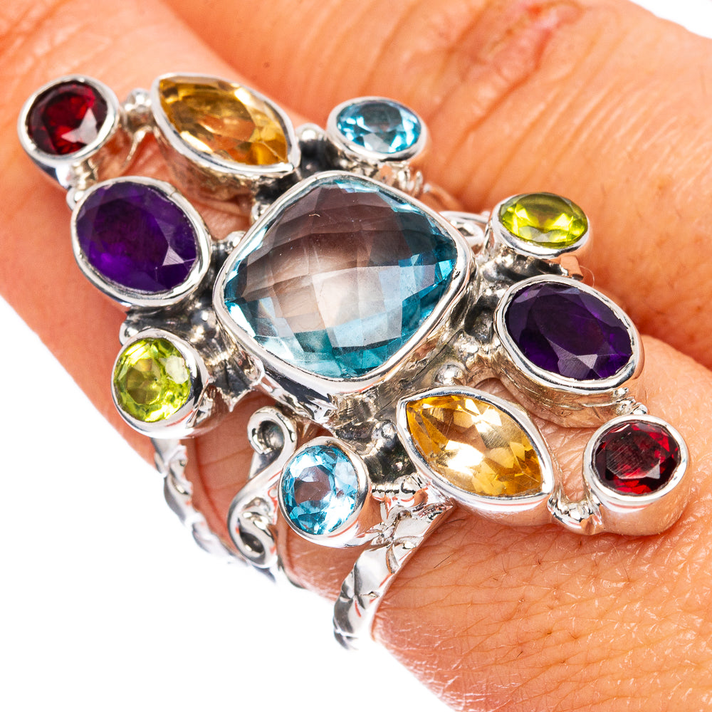 Signature Blue Topaz, Amethyst, Citrine, Peridot, Garnet Ring Size 7.75 (925 Sterling Silver) R3552