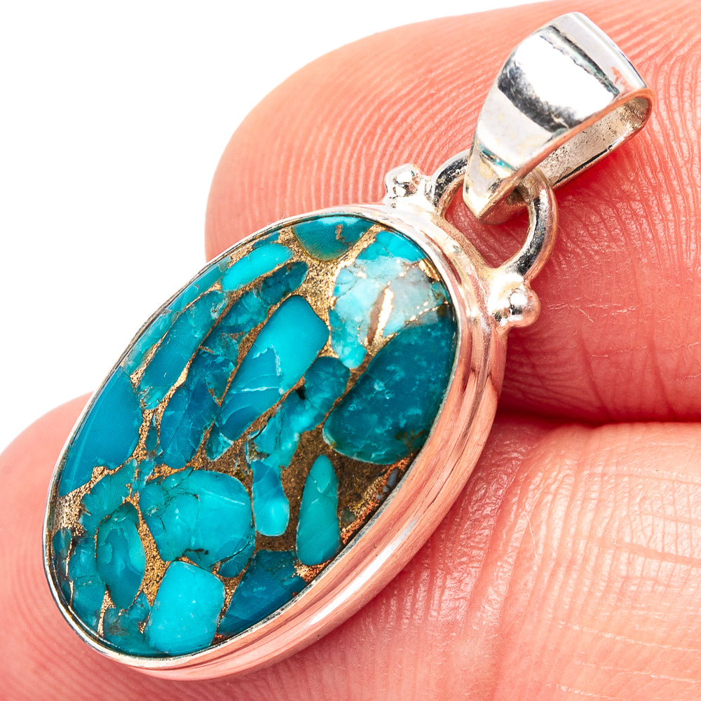 Blue Copper Turquoise Pendant 1 1/8" (.925 Sterling Silver)