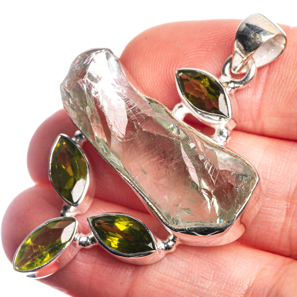 Rough Green Amethyst, Peridot 925 Sterling Silver Pendant 1 7/8"
