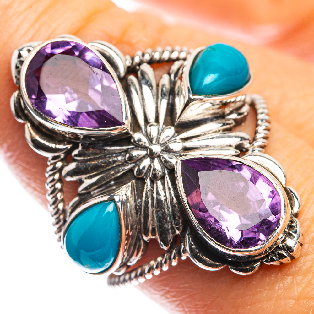 Large Faceted Amethyst, Sleeping Beauty Turquoise Ring Size 8.5 (925 Sterling Silver) RING143486