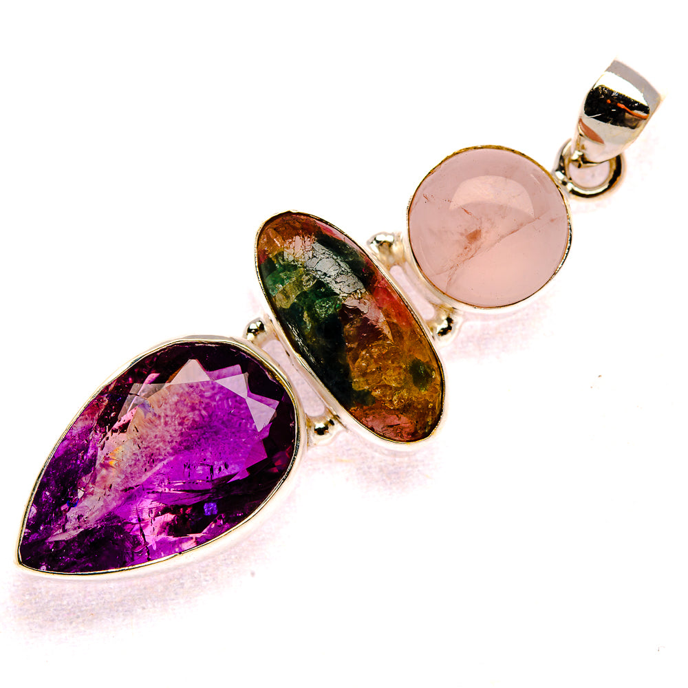 Amethyst, Tourmaline, Rose Quartz Pendant 2 1/4" (925 Sterling Silver) PD37940