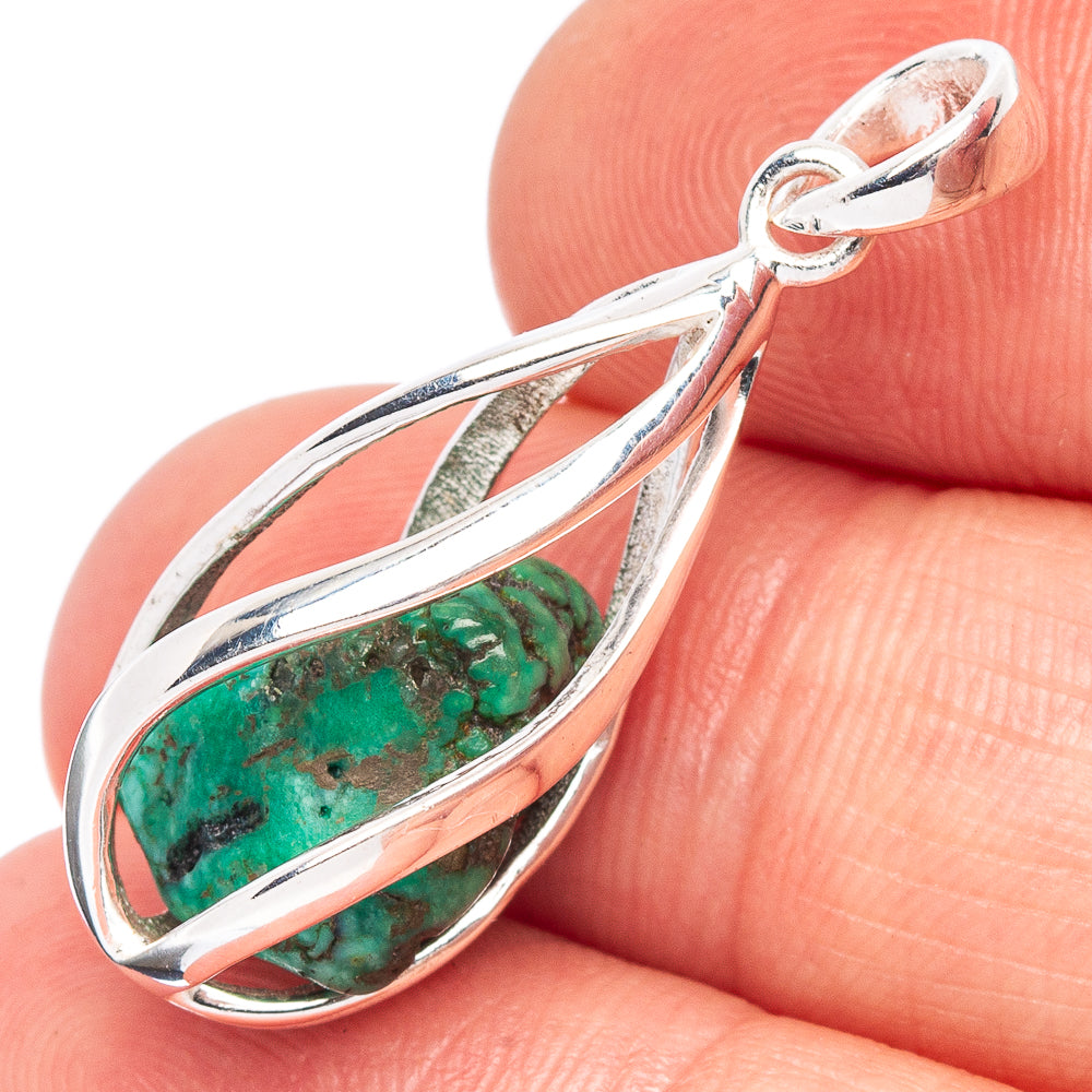 Turquoise Caged Pendant 1 1/4" (925 Sterling Silver) P44790
