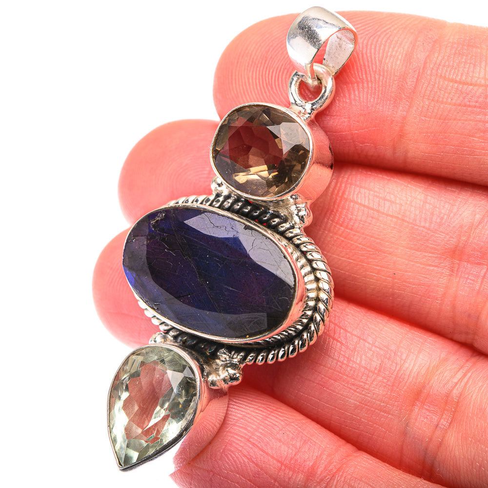 Labradorite, Green Amethyst, Smoky Quartz Pendant 2 1/8" (925 Sterling Silver) PD38500