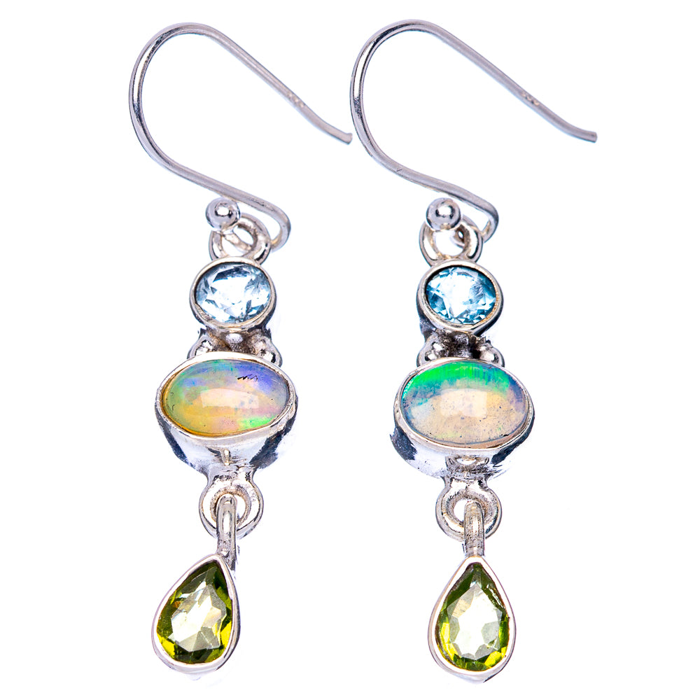 Rare Ethiopian Opal, Blue Topaz, Peridot Earrings 1 5/8" (925 Sterling Silver) E1399
