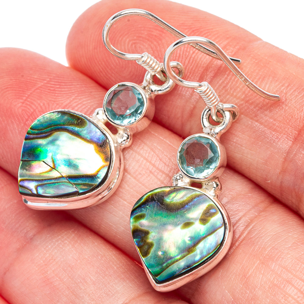 Abalone Shell, Blue Topaz Earrings 1 3/8" (925 Sterling Silver) E433365