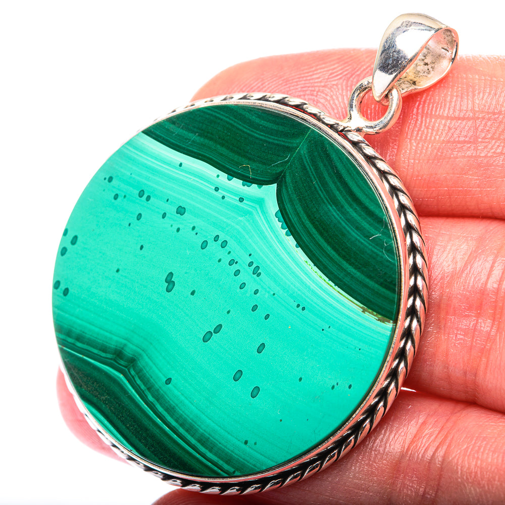 Malachite Coin Pendant 2" (925 Sterling Silver) PD38524