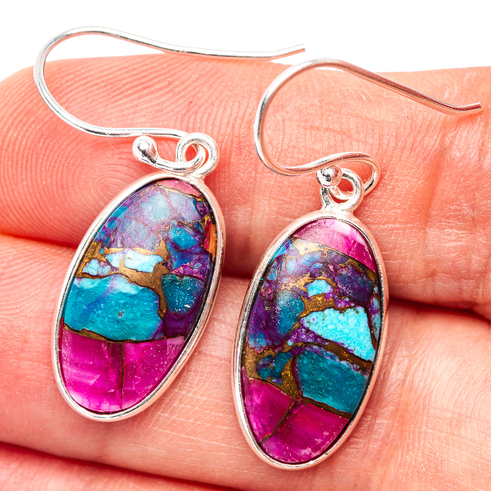 Pink Dahlia Mohave Turquoise Earrings 1 3/8" (.925 Sterling Silver)