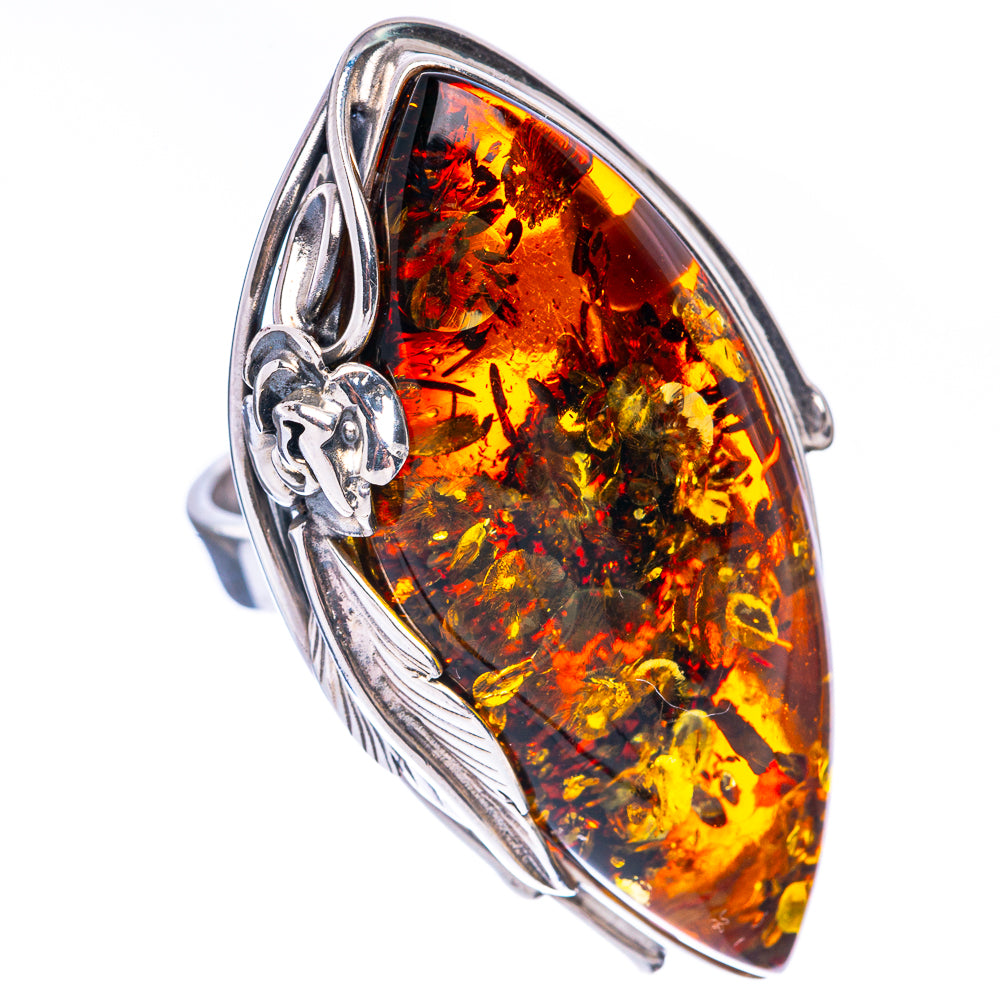 Baltic Amber Rose Ring Size 8.5 (925 Sterling Silver) R1873