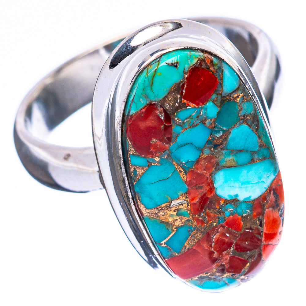 Turquoise And Coral Ring Size 5 (925 Sterling Silver) R4101